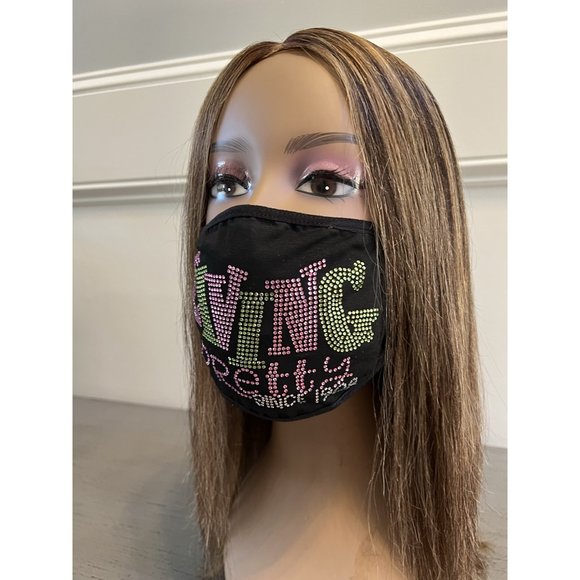 Alpha Kappa Alpha Living Pretty Since 1908 Rhinestone Bling Face Mask Pink - Picture 11 of 11